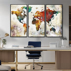 Watercolor World Map Canvas Print | Framed Travel Map Wall Art for Couples