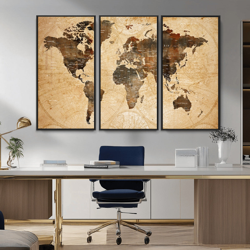 Push Pin World Map Canvas Print | Framed Travel Tracker Wall Art