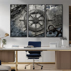 Ship Steering Wheel Vintage Wall Art Canvas Print