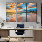 Sunset Beach Canvas Wall Art | Tropical Triptych Seascape Print