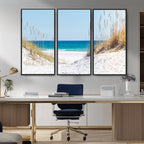 Serene Coastal Dune Path with Ocean View, 3-Panel Beach Canvas Wall Art