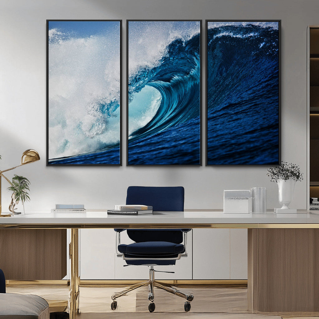 Ocean Wave at Sunset Canvas Art, Large Wall Print of Vibrant Water Waves