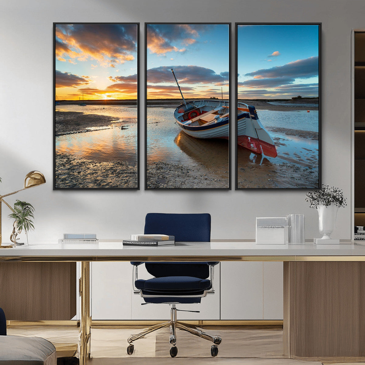 Small Boat At The Beach Sunset Wall Art, Boat Sunset Wall Art Canvas Print