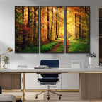 Sunlight Through Trees Wall Art Canvas Print | Autumn Forest Wall Art