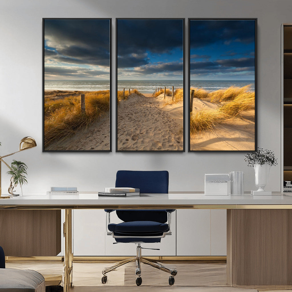 Ocean Beach Dark Clouds Wall Art Canvas Print