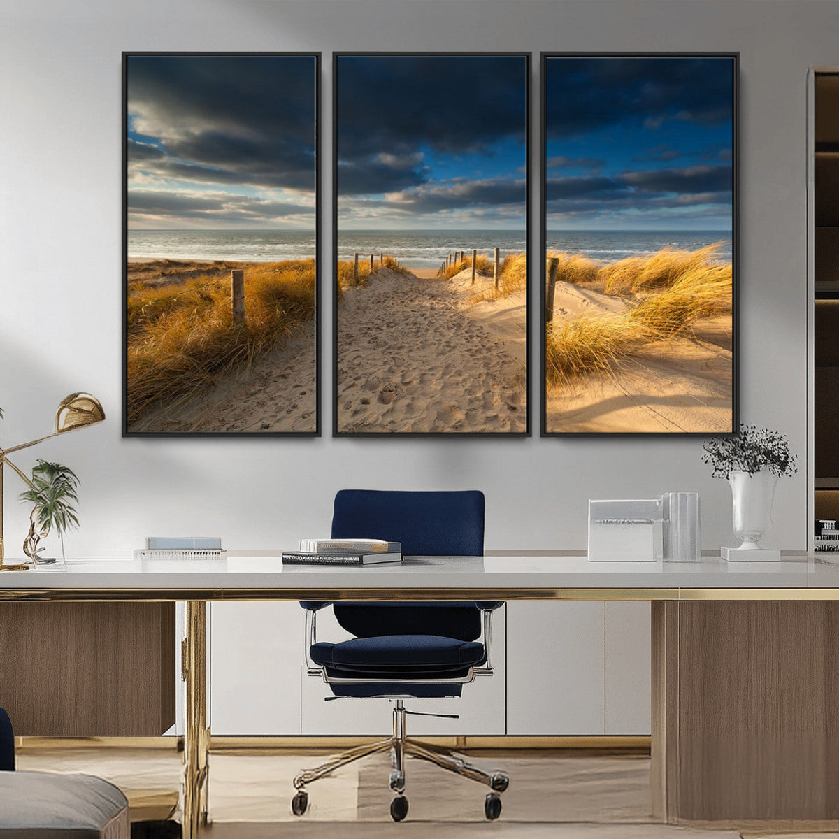 Ocean Beach Dark Clouds Wall Art Canvas Print