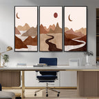 Boho Wall Art Canvas Print Set | Mid-Century Bohemian Wall Artwork, Boho Neutral