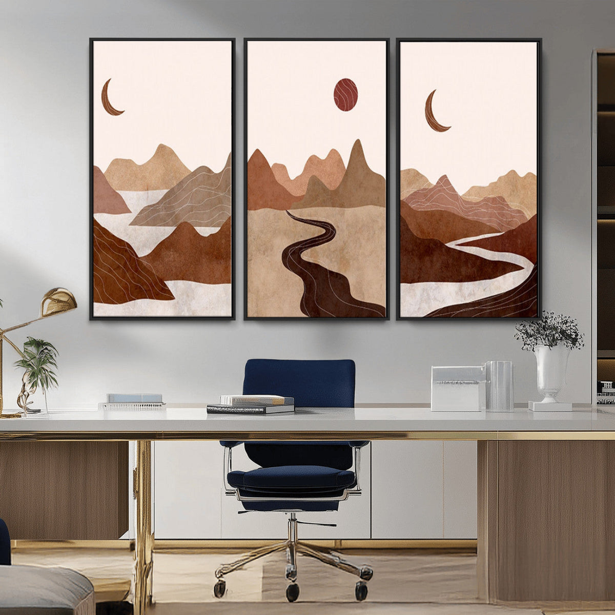 Boho Wall Art Canvas Print Set | Mid-Century Bohemian Wall Artwork, Boho Neutral