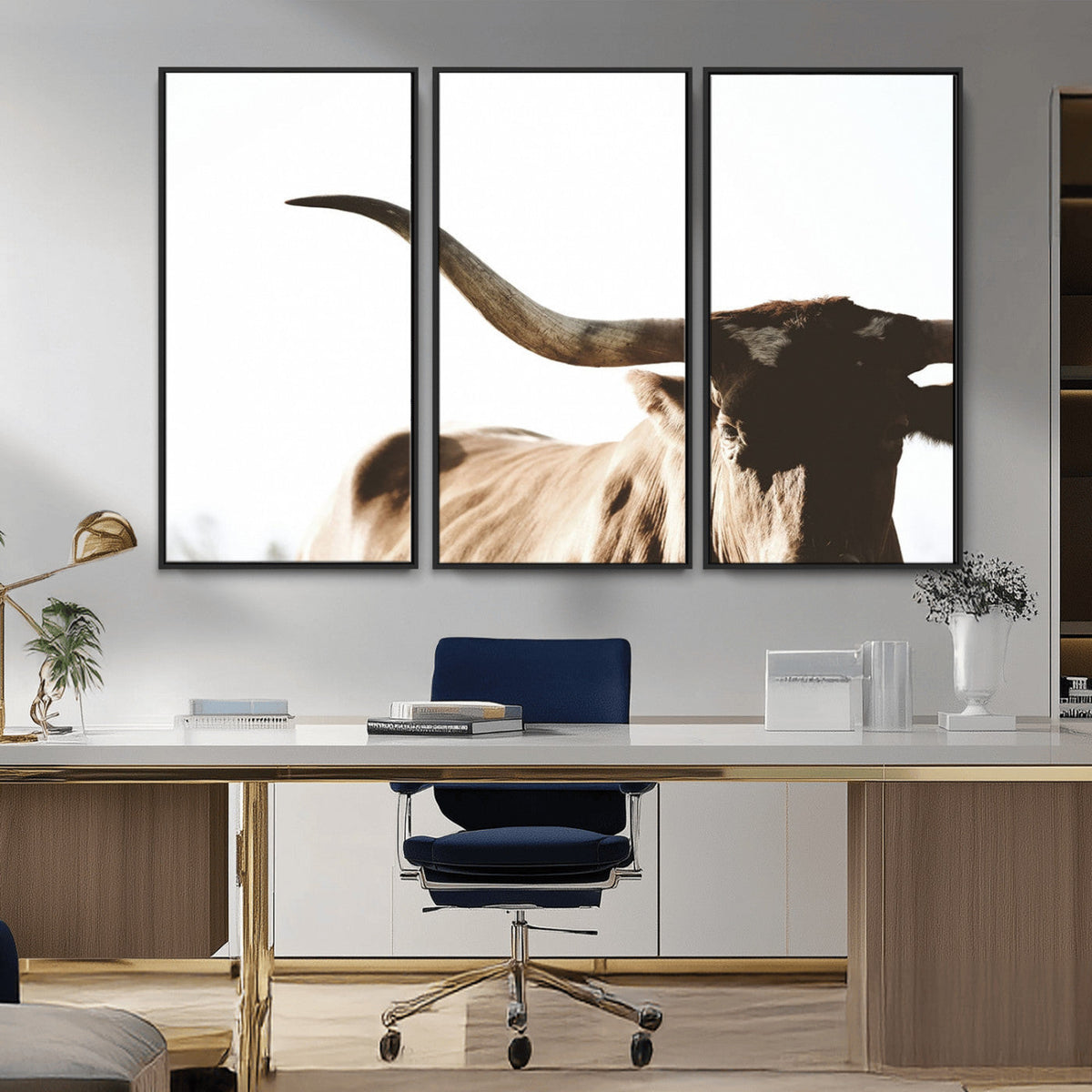 Texas Longhorn Wall Art Canvas Print, 3-Panel