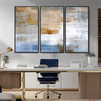 Blue Multi Panel Abstract Wall Art Canvas, Abstract Blue and Gold Canvas Print