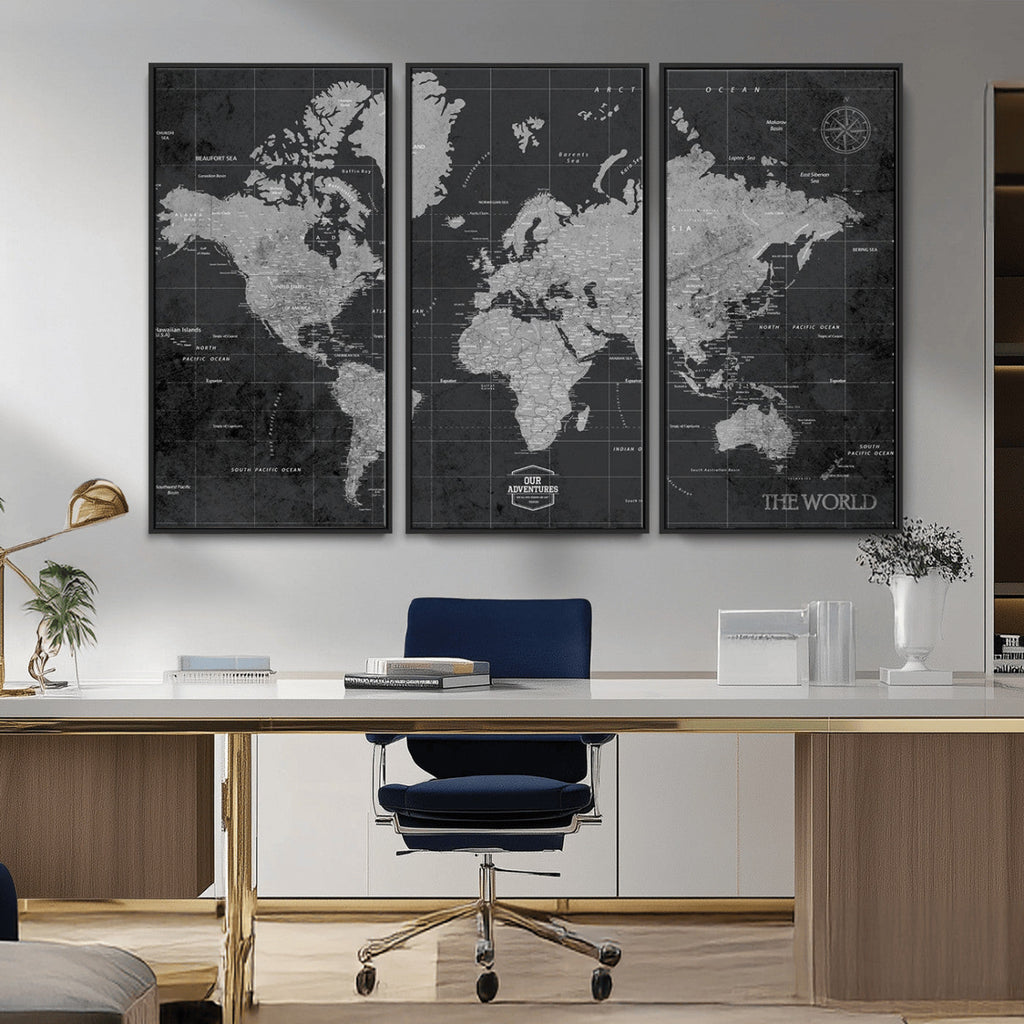 World Map Canvas Print, Detailed Map of the World Wall Art for Home or Office