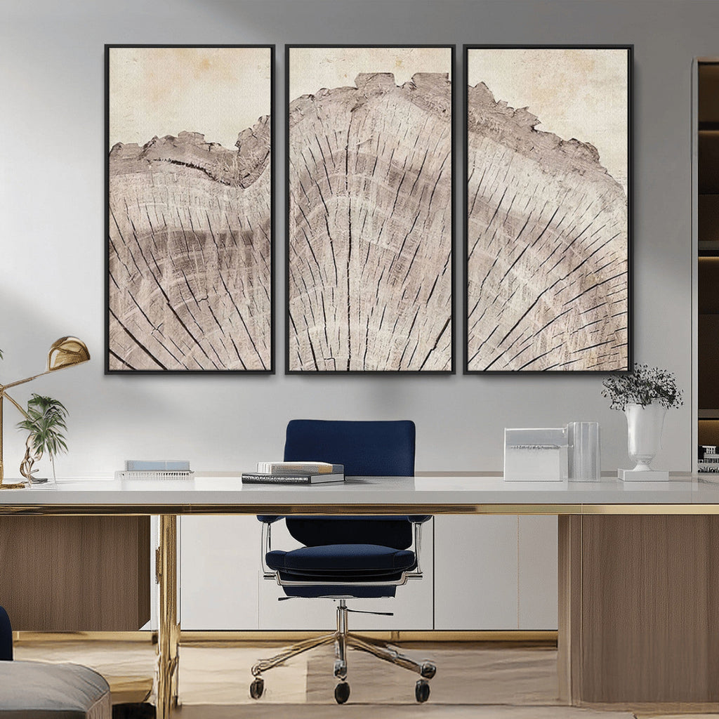Tree Ring Wall Art Triptych, Rustic Wood Ring Canvas Print