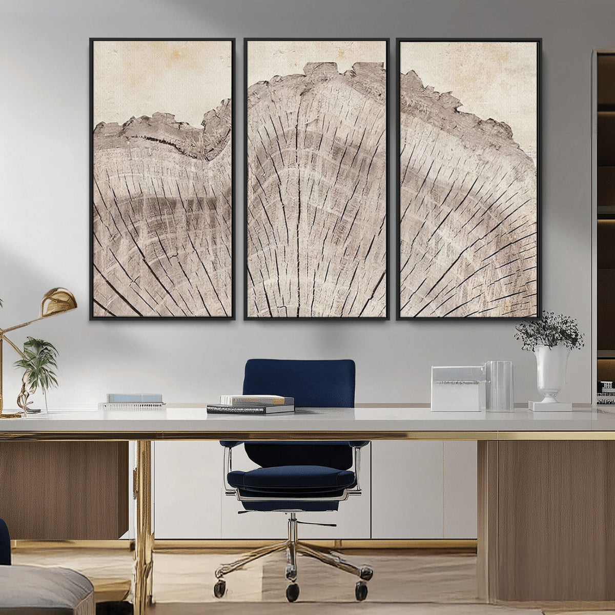 Tree Ring Wall Art Triptych, Rustic Wood Ring Canvas Print