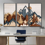 Rustic Abstract Wood Panel Effect Canvas | Mountain Range Top Wood Wall Art Canvas Print