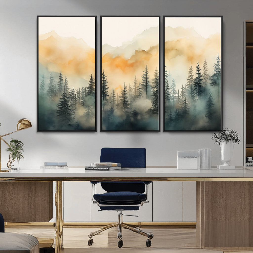 Abstract Forest Print | Mountain Wall Art | Autumn Landscape Canvas Print