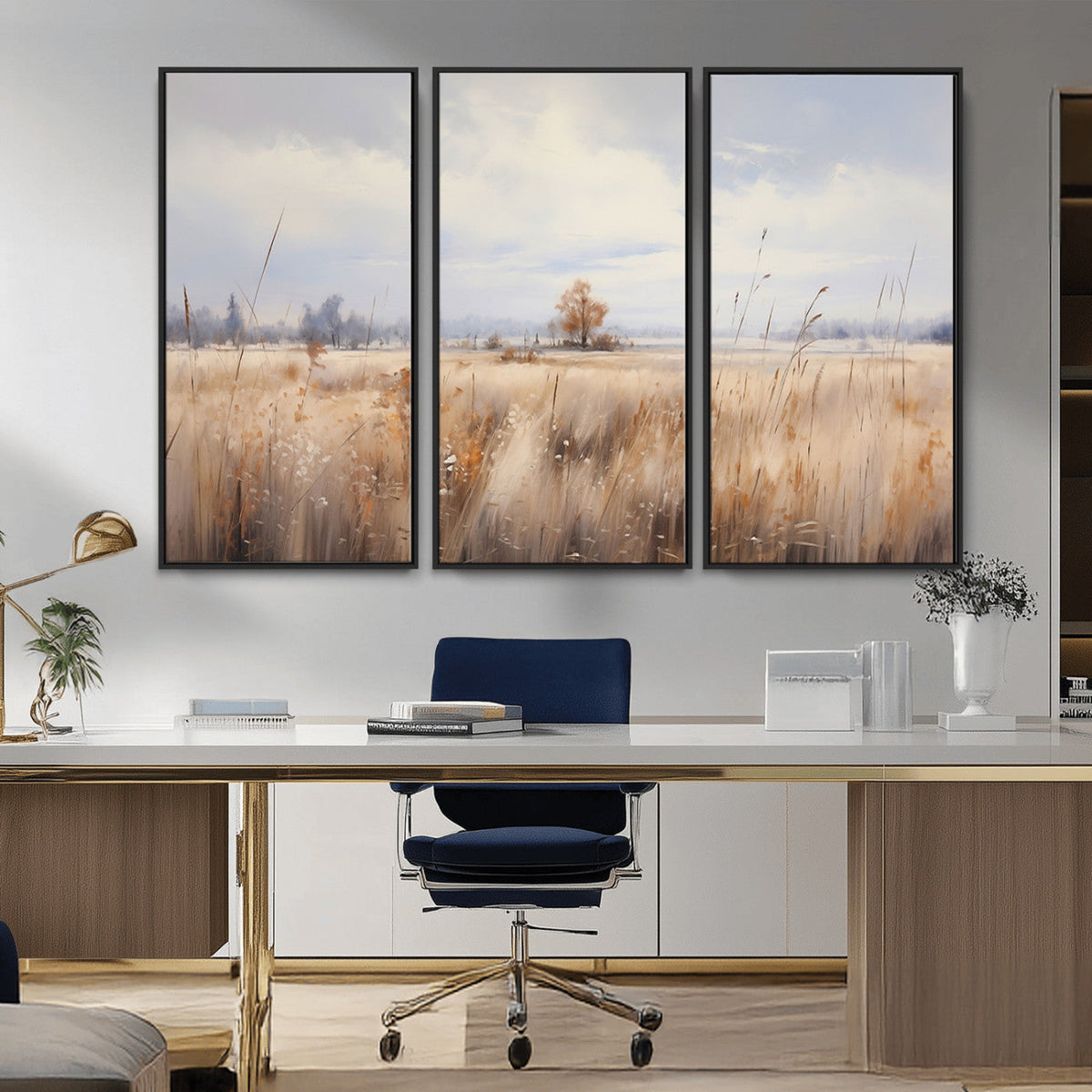Golden Fields Wall Art Print Canvas | Serene Minimalist Landscape for Farmhouse Decor