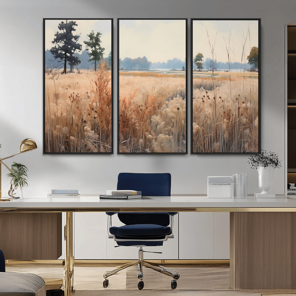 Golden Fields Canvas Wall Art Print | Serene Minimalist Landscape for Modern Decor