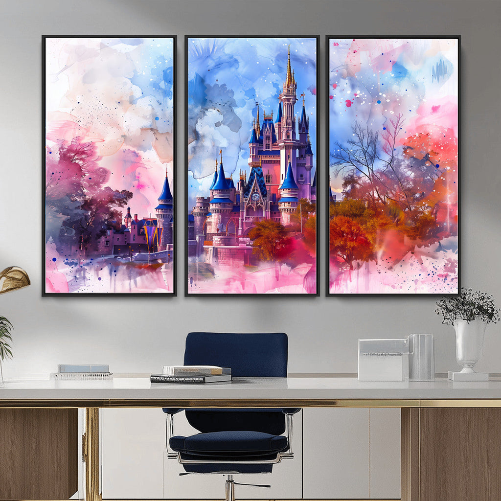Disney Wall Art: Dreamy Watercolor Cinderella Castle Canvas Print