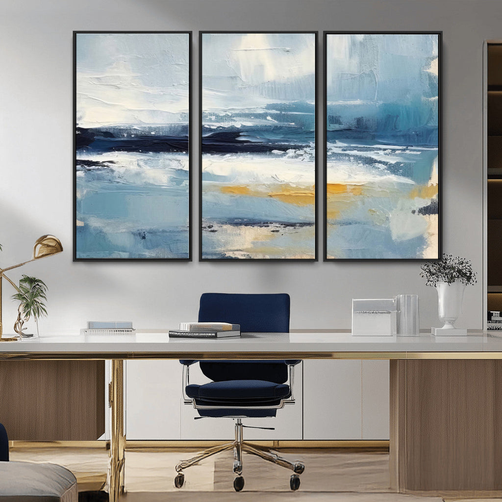 Abstract Ocean Canvas Wall Art - Coastal Blue and Gold