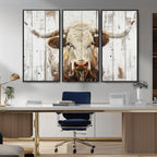 Rustic Longhorn Bull Wall Art Canvas Set