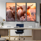 Highland Cows at Sunrise Wall Art Canvas Set