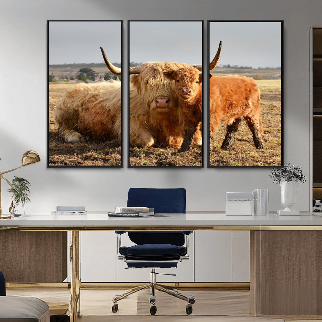 Highland Cow Canvas Wall Art Animal Print for Farm House Decor