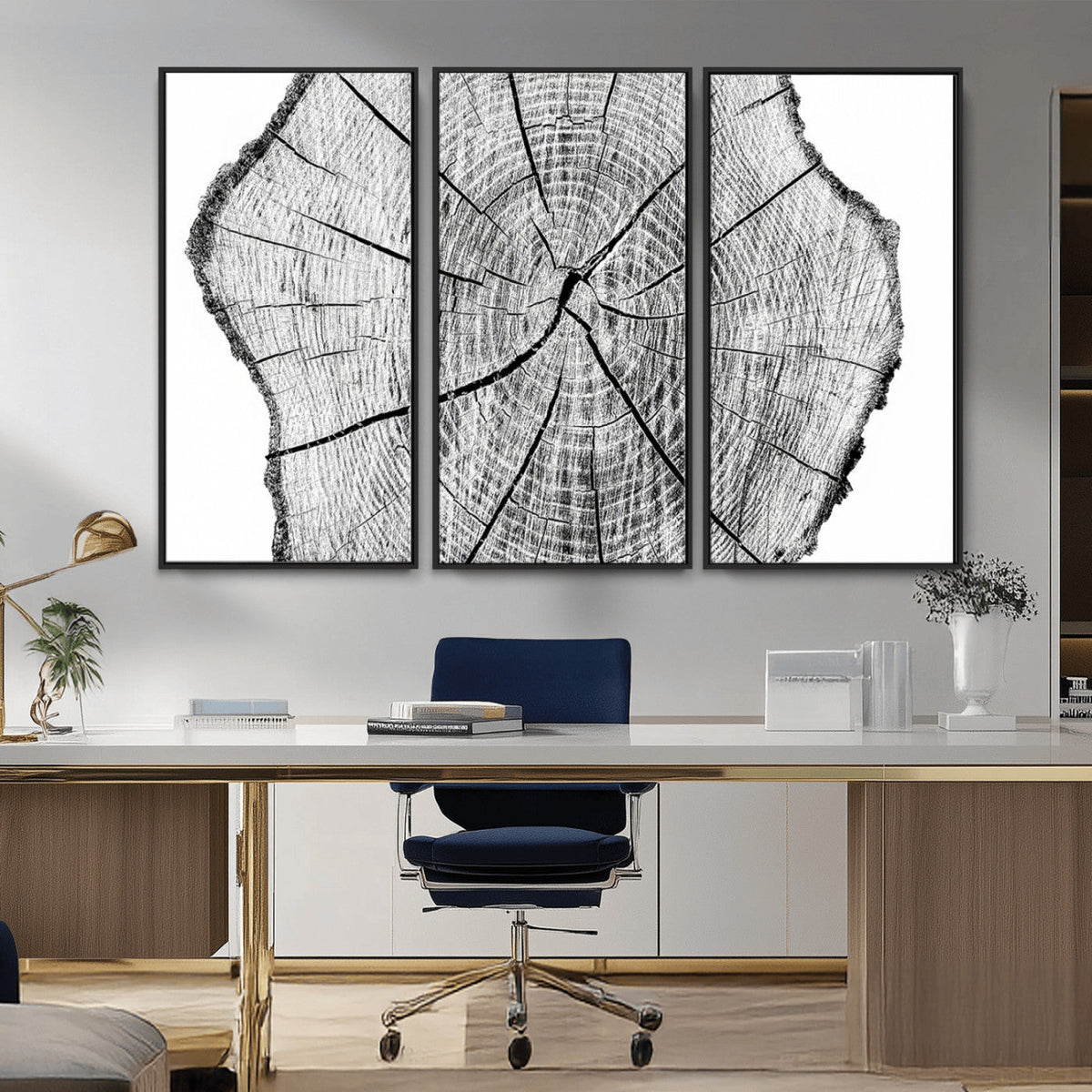 Rustic Tree Ring Wall Art Canvas Print, Framed and Ready to Hang