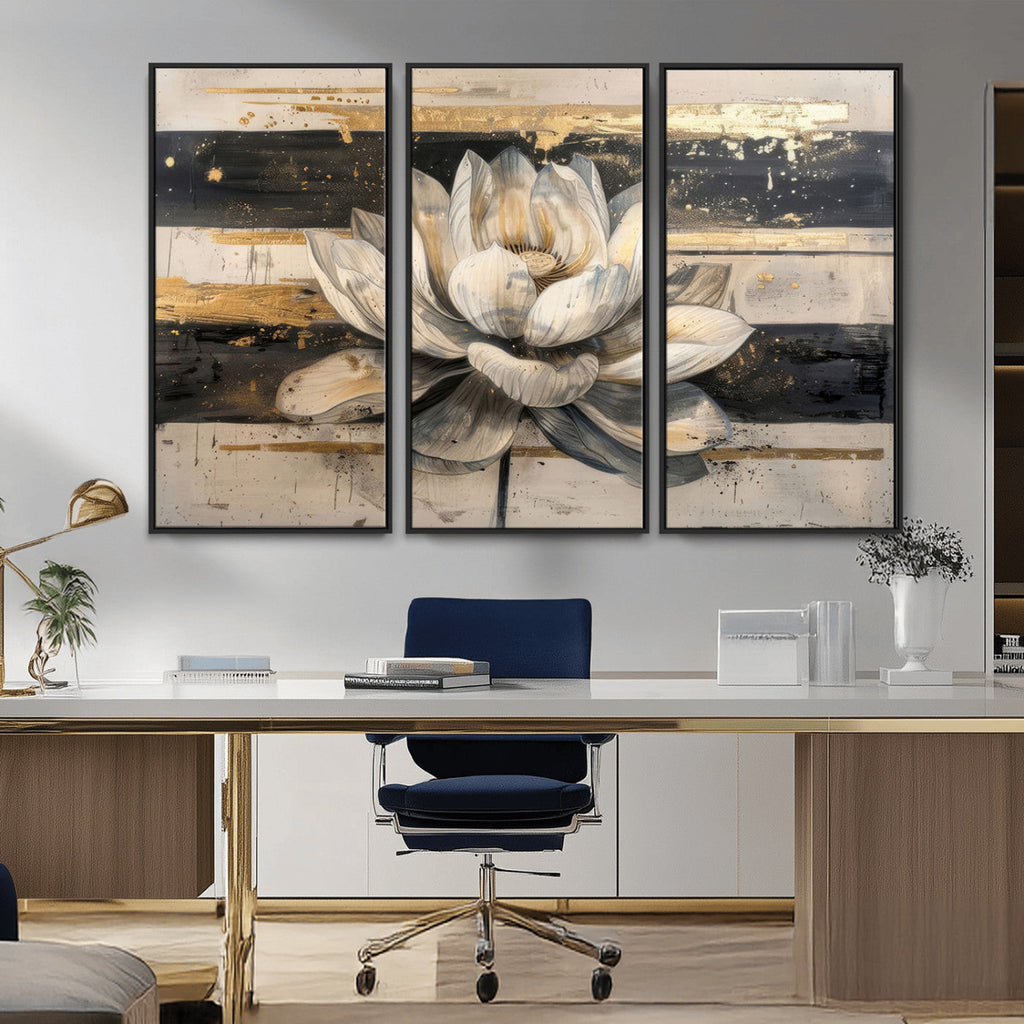 Lotus Flower Wall Art | Framed Abstract Floral Canvas