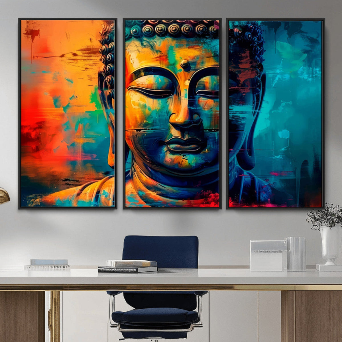 Colorful Buddha Wall Art | Framed Abstract Portrait Canvas