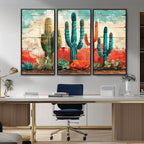 Colorful Cacti Wall Art | Framed Vibrant Succulent Canvas