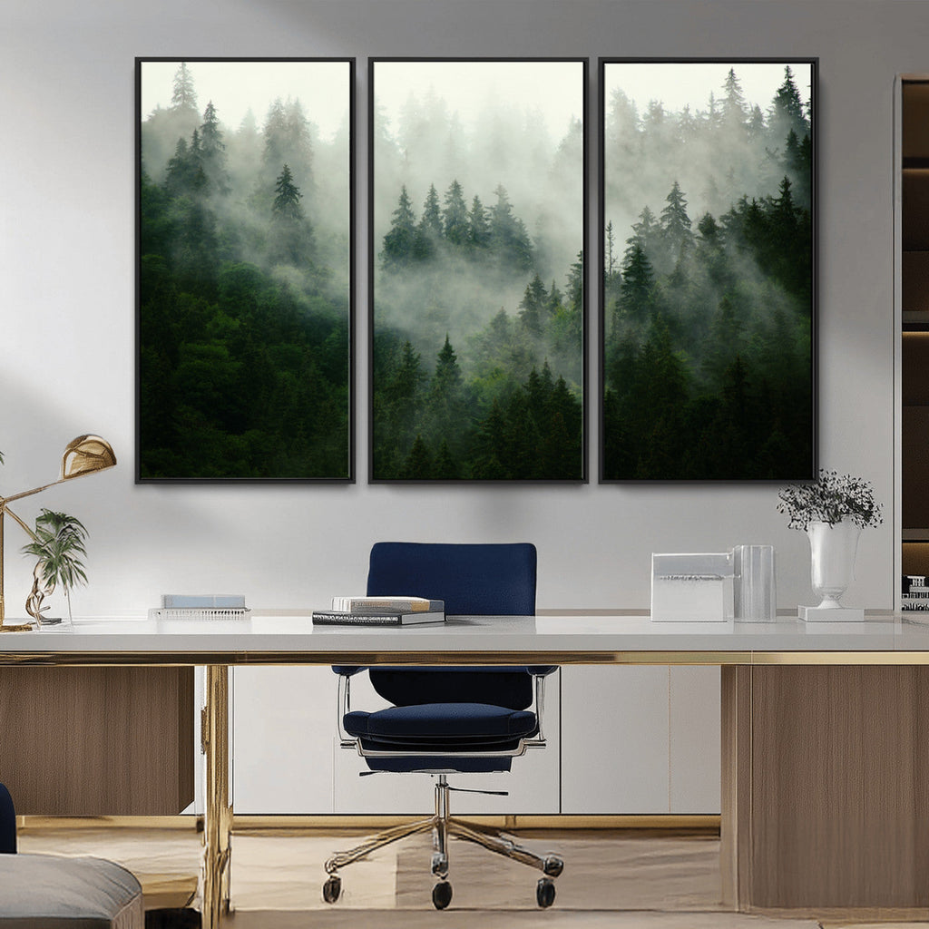 Misty Forest Wall Art | Tranquil Green Woodland Canvas Print