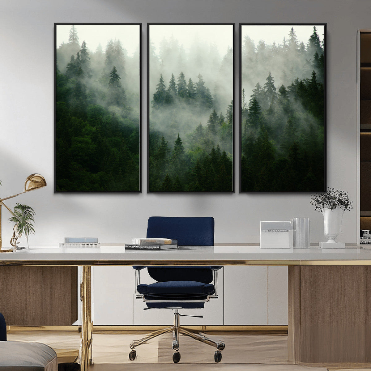 Misty Forest Wall Art | Tranquil Green Woodland Canvas Print