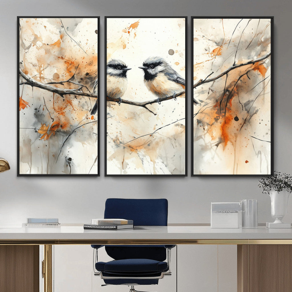 Beautiful Birds Wall Art | Framed Watercolor Branch Canvas