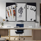 Poker Wall Art - Playing Cards Canvas Wall Art Print - Ace of Spades and Royal Flush Design