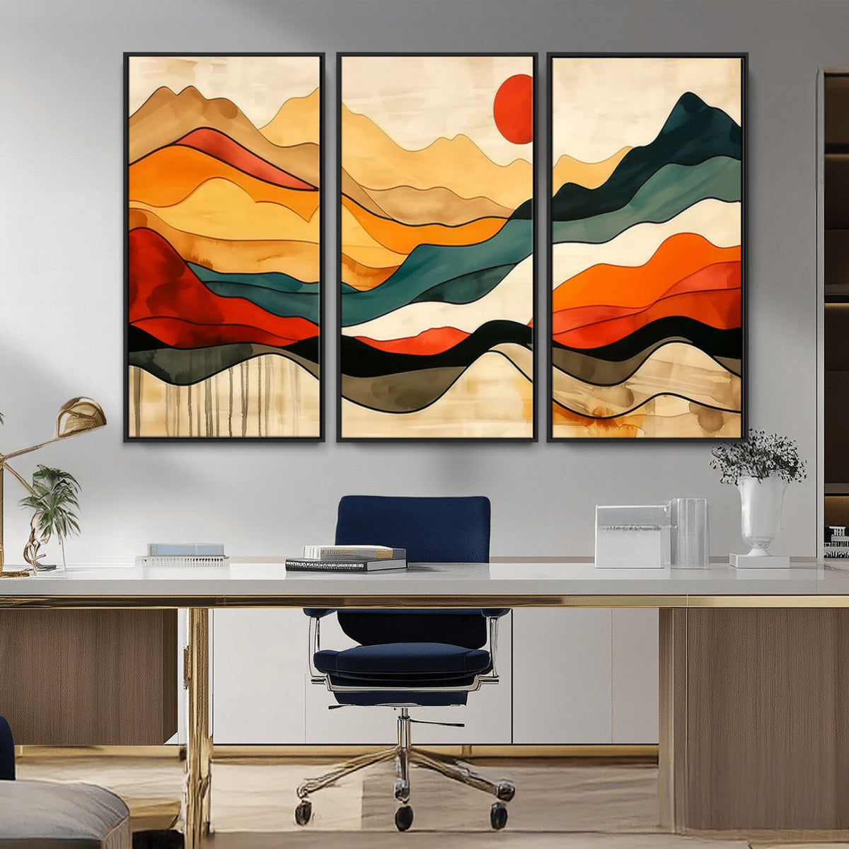 Abstract Mountain Wall Art | Framed Colorful Landscape Canvas