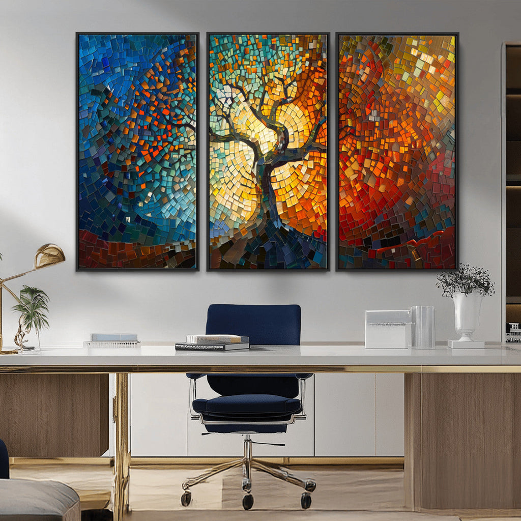 Yggdrasil Tree of Life Mosaic Stained Glass Wall Art Canvas Print