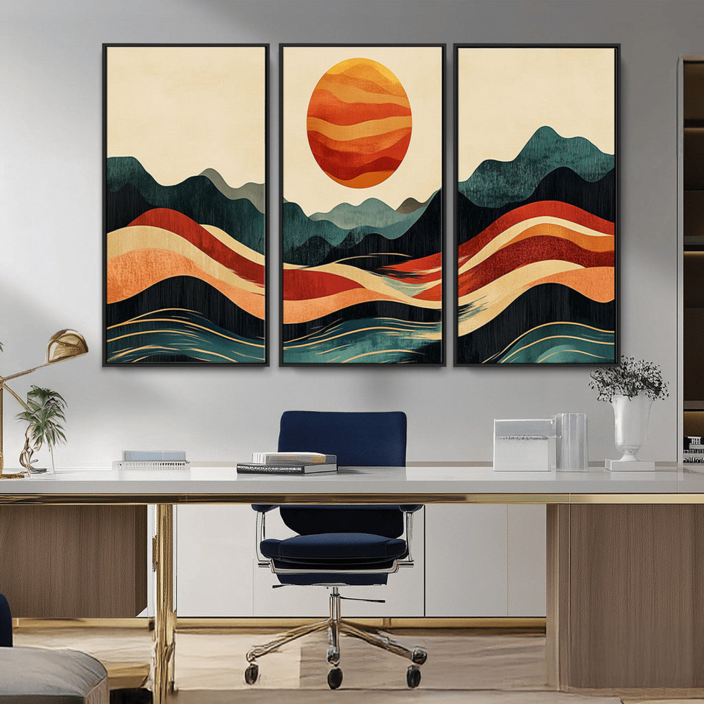 Mountain Triptych Wall Art Canvas Print | Western Boho Pine Tree Nature Print