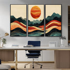 Mountain Triptych Wall Art Canvas Print | Western Boho Pine Tree Nature Print