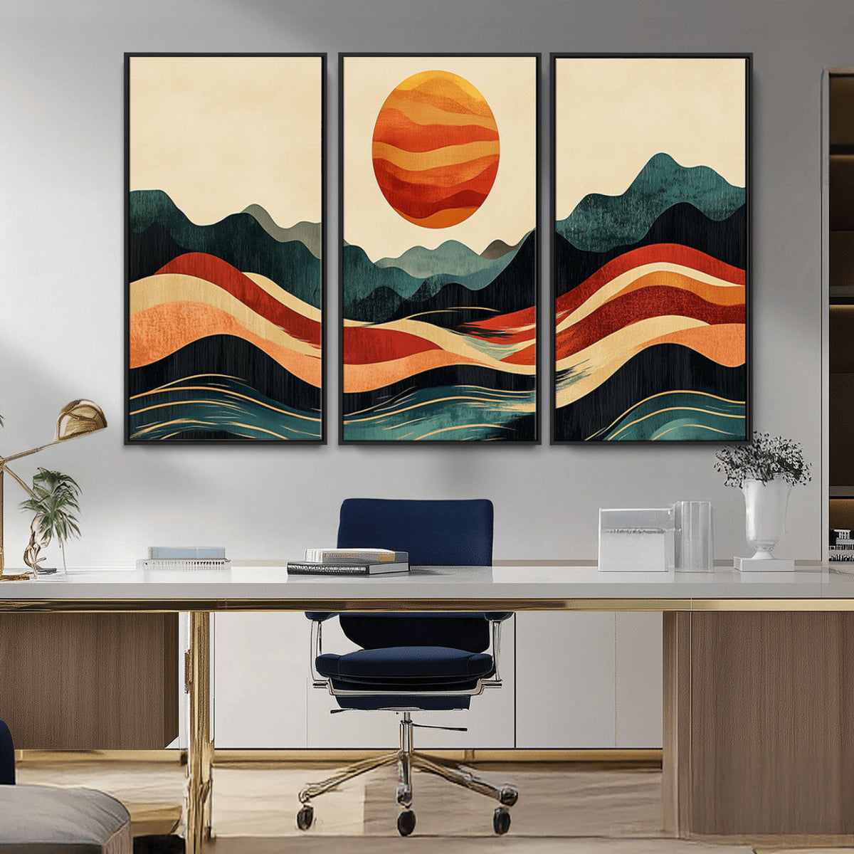 Mountain Triptych Wall Art Canvas Print | Western Boho Pine Tree Nature Print