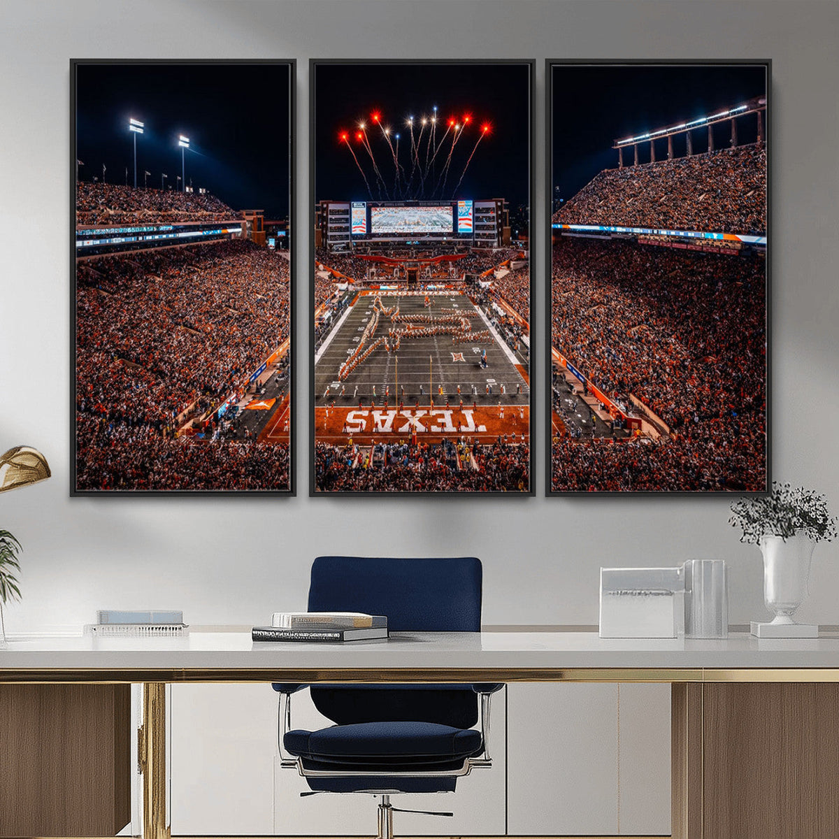 Texas Stadium Night Game Wall Art Canvas Print, Vibrant Football Fireworks Scene