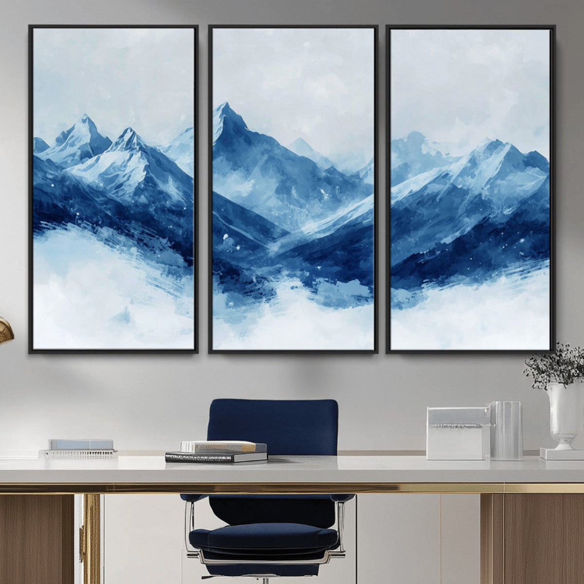 Blue Mountains Wall Art | Framed Snowy Range Canvas Artwork