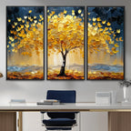 Golden Tree Wall Art | Framed Autumn Leaves Canvas Artwork