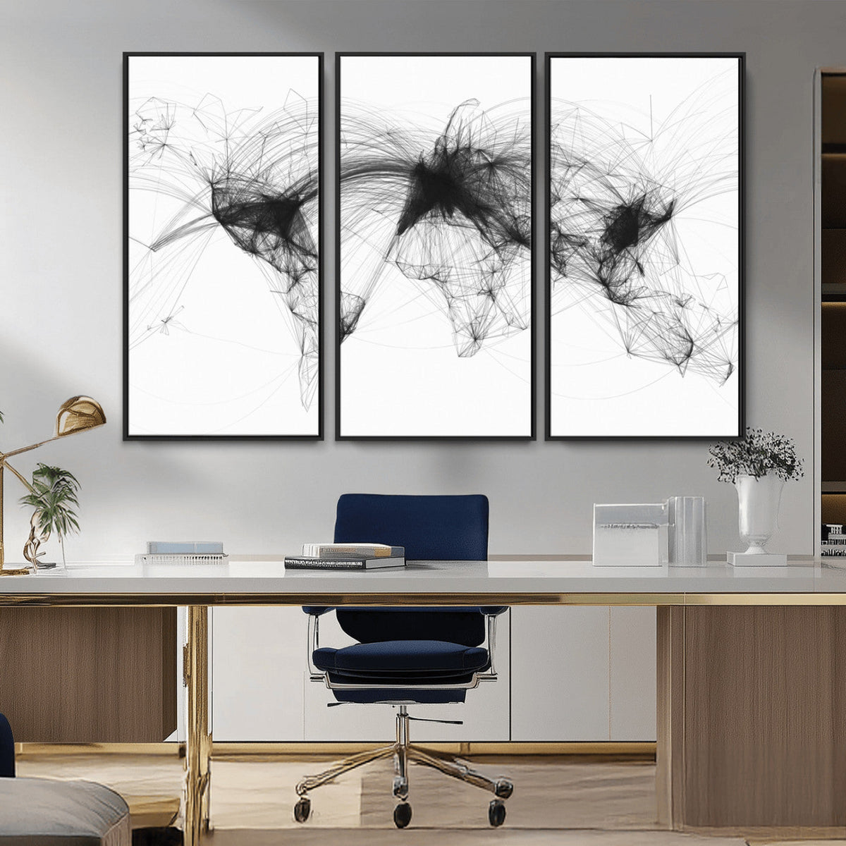 Flight Routes Air Traffic Map Canvas Wall Art, World Flight Routes Print