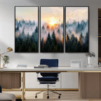 Abstract Forest Wall Art, Serene Nature Canvas Print with Misty Forest Design for Modern Home Decor