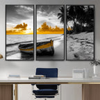 Yellow Rowboat Wall Art | Framed Tropical Shoreline Canvas