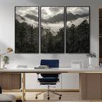 Moody Forest Wall Art | Framed Mountain Fog Canvas Artwork