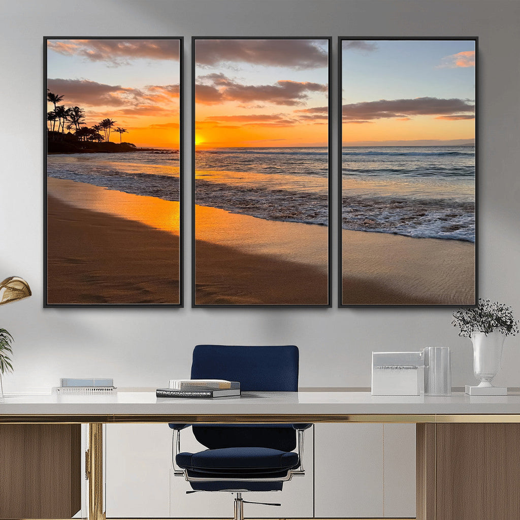 Tropical Beach Wall Art | Framed Sunset Ocean Canvas