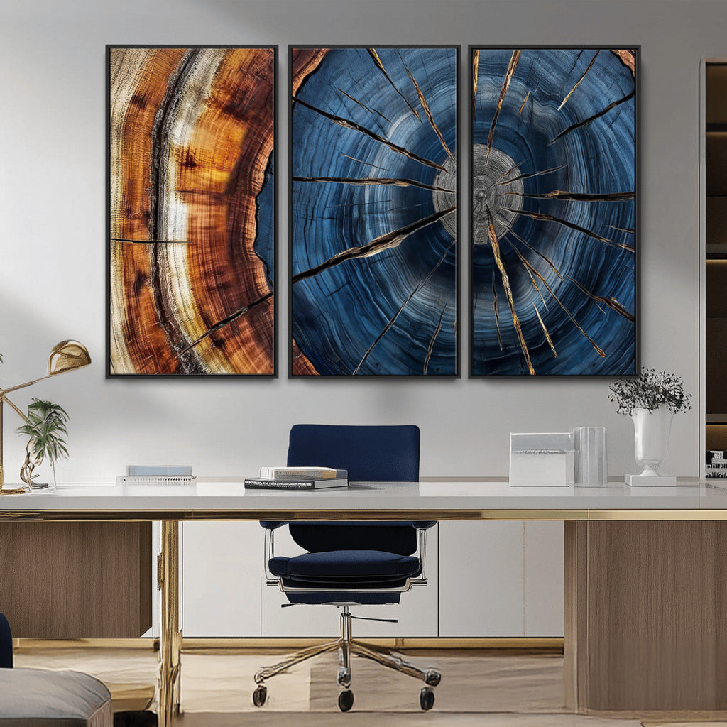 Framed Abstract Tree Ring Wall Art Print, Natural Rustic Wood Grain Canvas Print