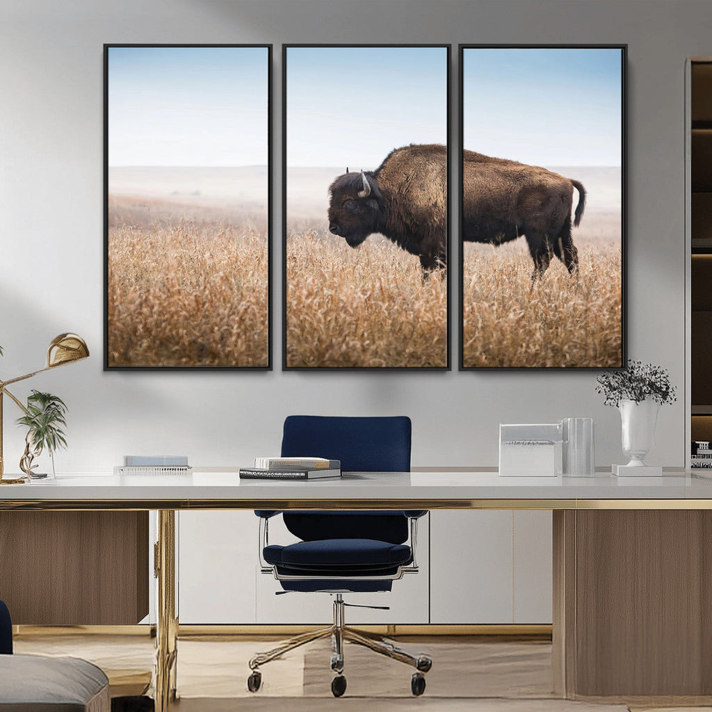 Wild Bison Wall Art | Framed Prairie Landscape Canvas