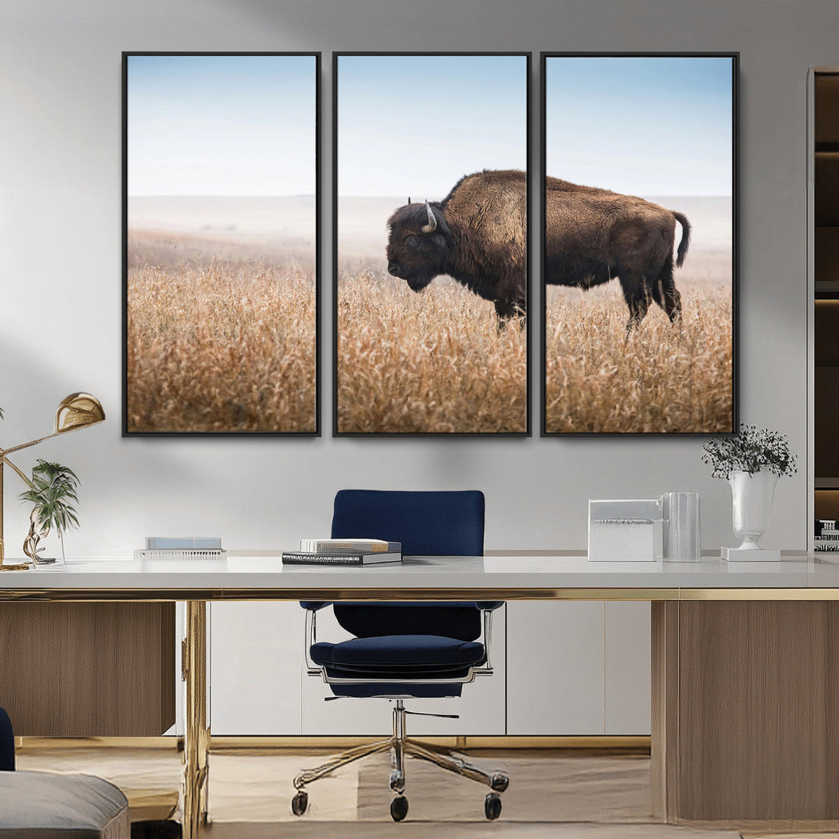 Wild Bison Wall Art | Framed Prairie Landscape Canvas